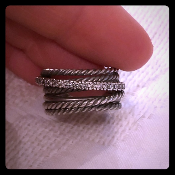 David Yurman Silver Cable Ring with Diamond Accents - Picture 1 of 4